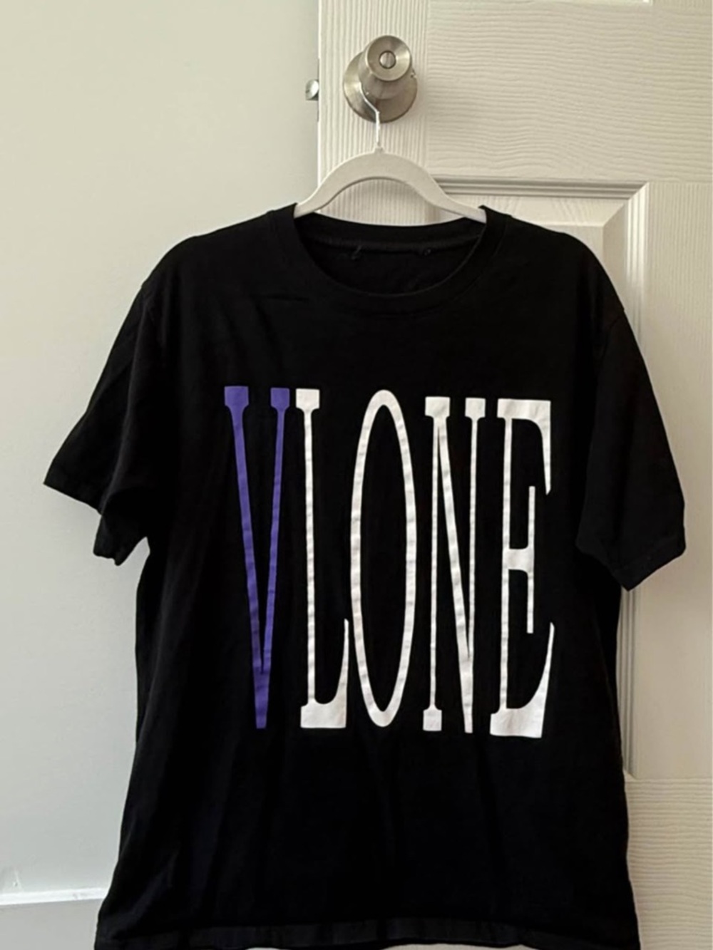 VLONE Black Tee with White and Purple Lettering